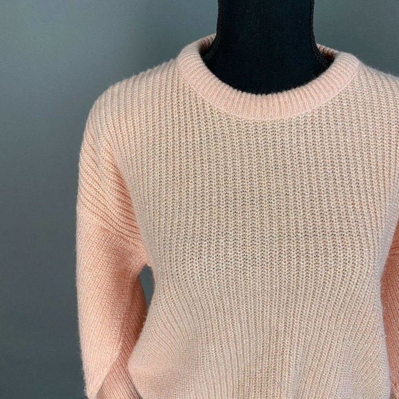 Vintage Spring Seasons Peach Pink Silver Metallic Long Sleeve Sweater Size Small - Picture 2 of 6